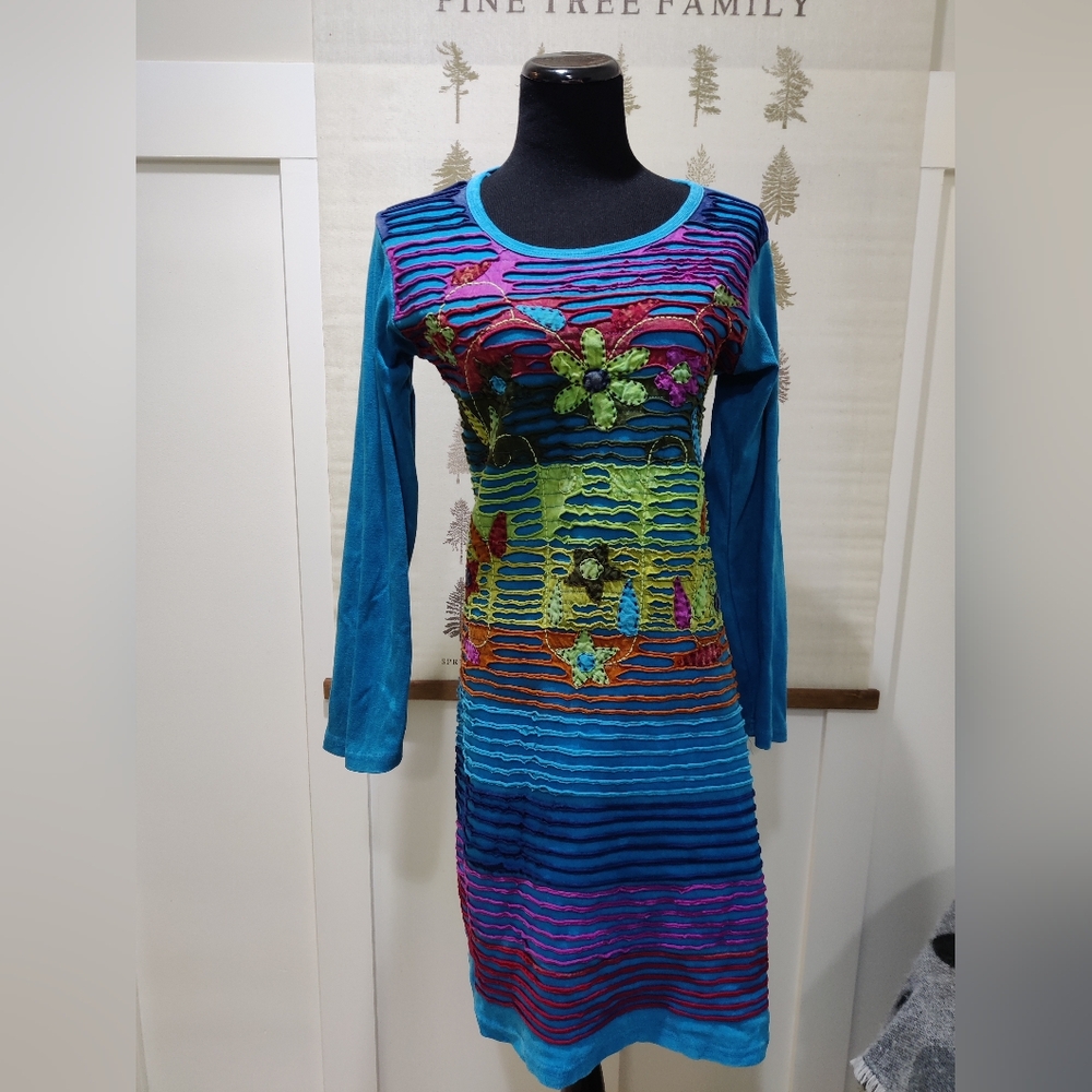 Leopards b Roses Colourful Patchwork Dress | Long Sleeve Knit | Women’s M